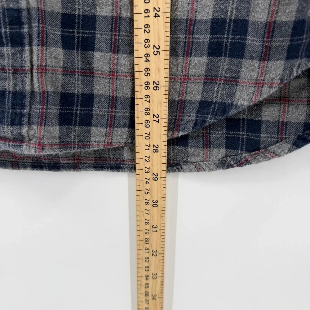 J Crew Classic Flannel Plaid Button Down Shirt Mens Medium‎ Blue Gray Red